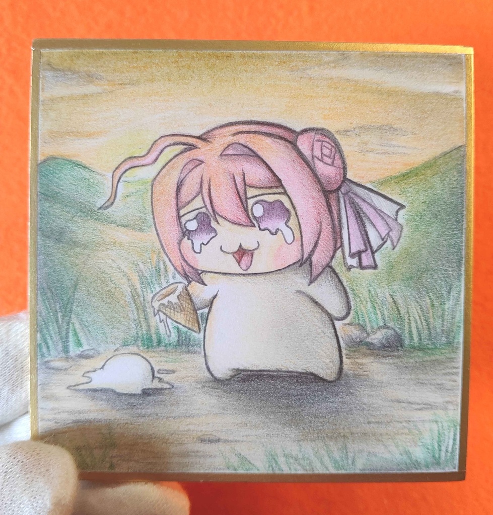 アイスを落としたDoroの色紙イラスト 原画