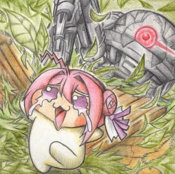ラプチャーに住処を破壊されるDoroの色紙イラスト 原画