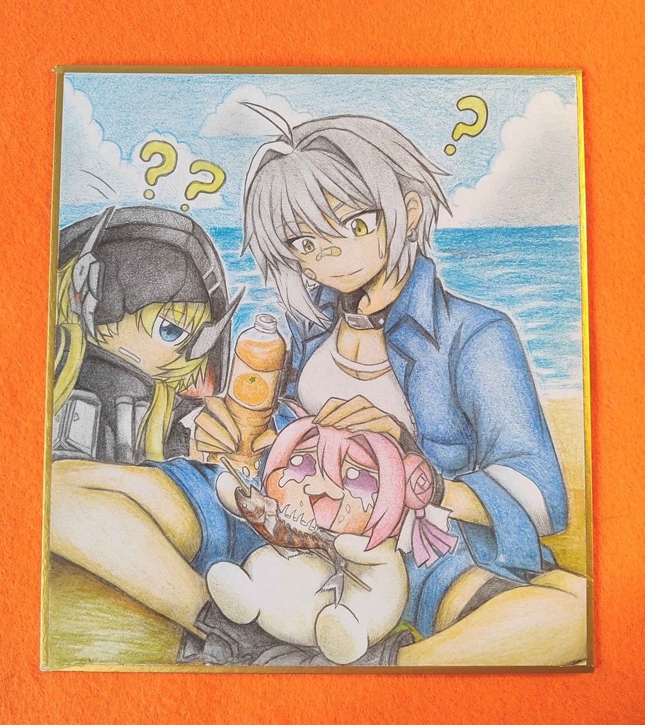 魚を食べるDoroの色紙イラスト 原画