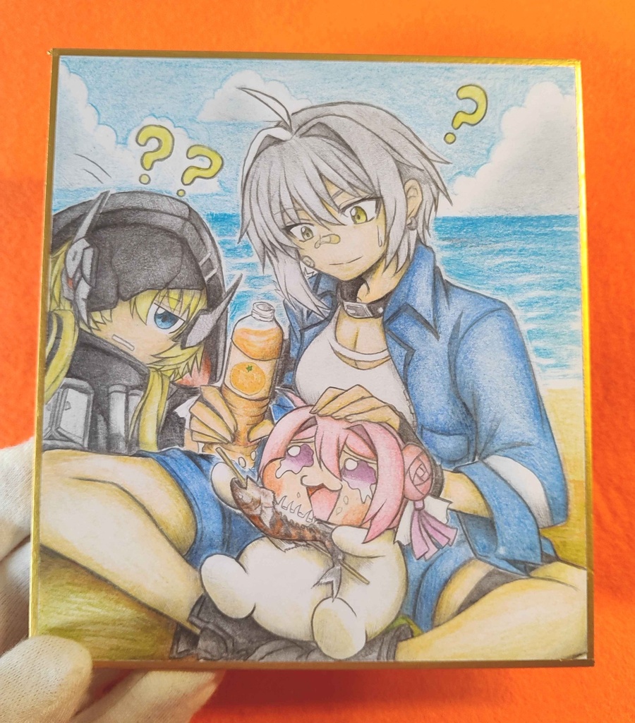 魚を食べるDoroの色紙イラスト 原画