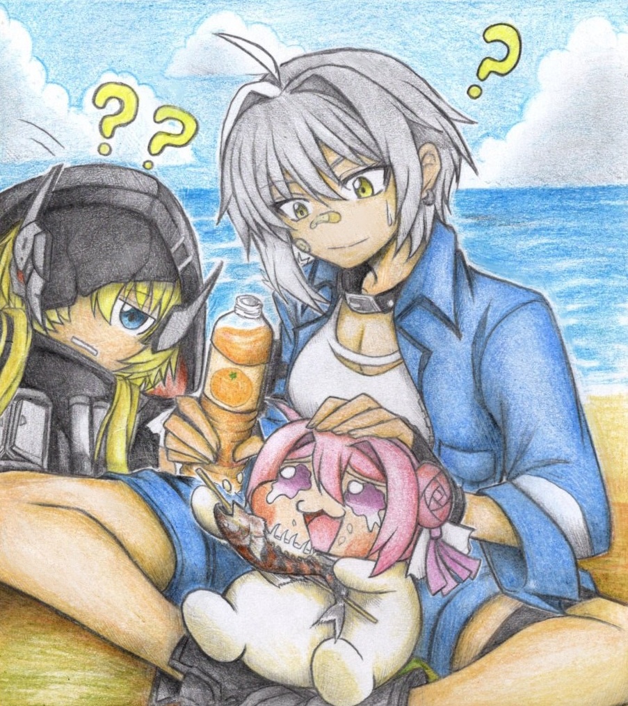 魚を食べるDoroの色紙イラスト 原画