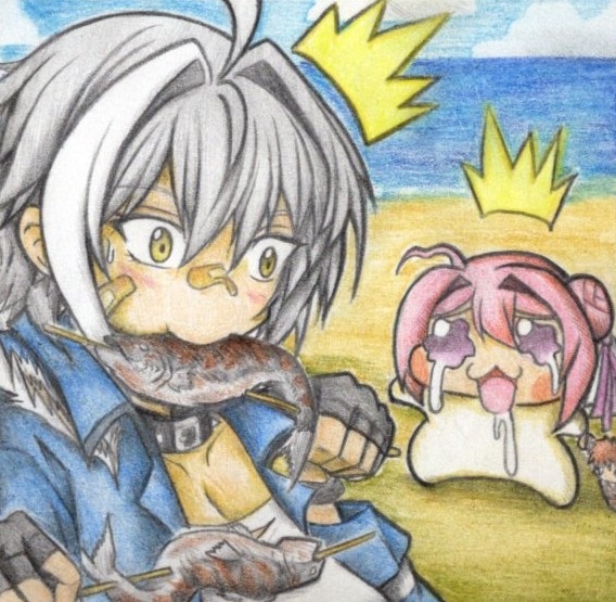 Doroに魚を食べるところを見られたモリーの色紙イラスト 原画
