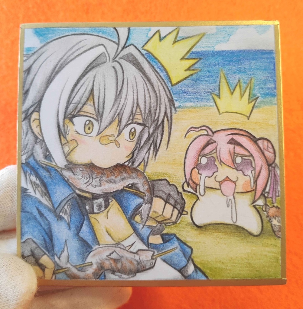Doroに魚を食べるところを見られたモリーの色紙イラスト 原画