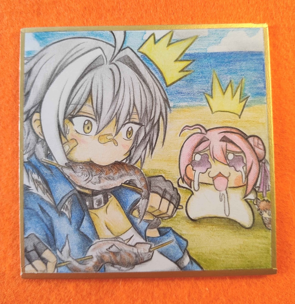 Doroに魚を食べるところを見られたモリーの色紙イラスト 原画