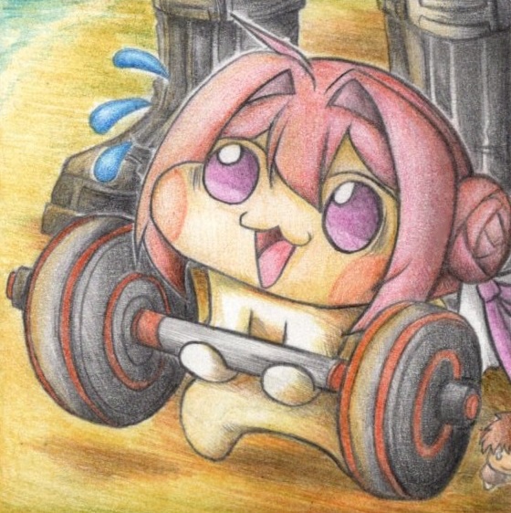 筋トレするDoroの色紙イラスト 原画
