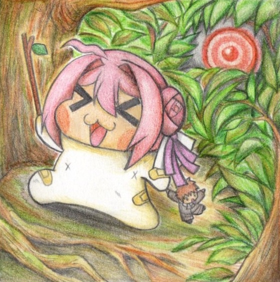 元気に歩くDoroの色紙イラスト 原画