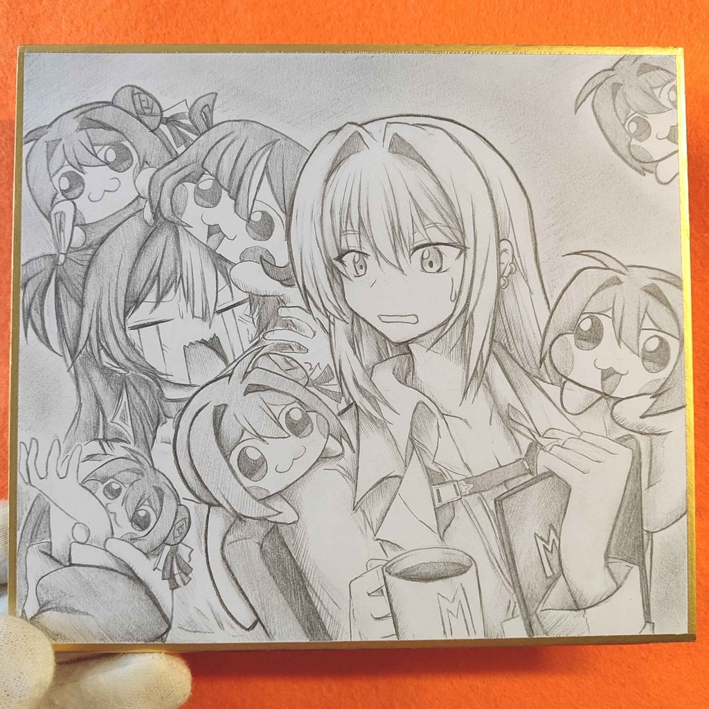 Doroに囲まれるマクスウェルとシュエンの色紙イラスト 原画