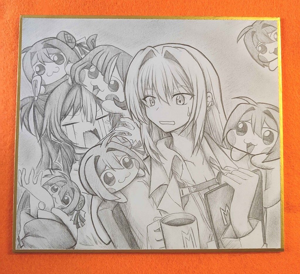 Doroに囲まれるマクスウェルとシュエンの色紙イラスト 原画