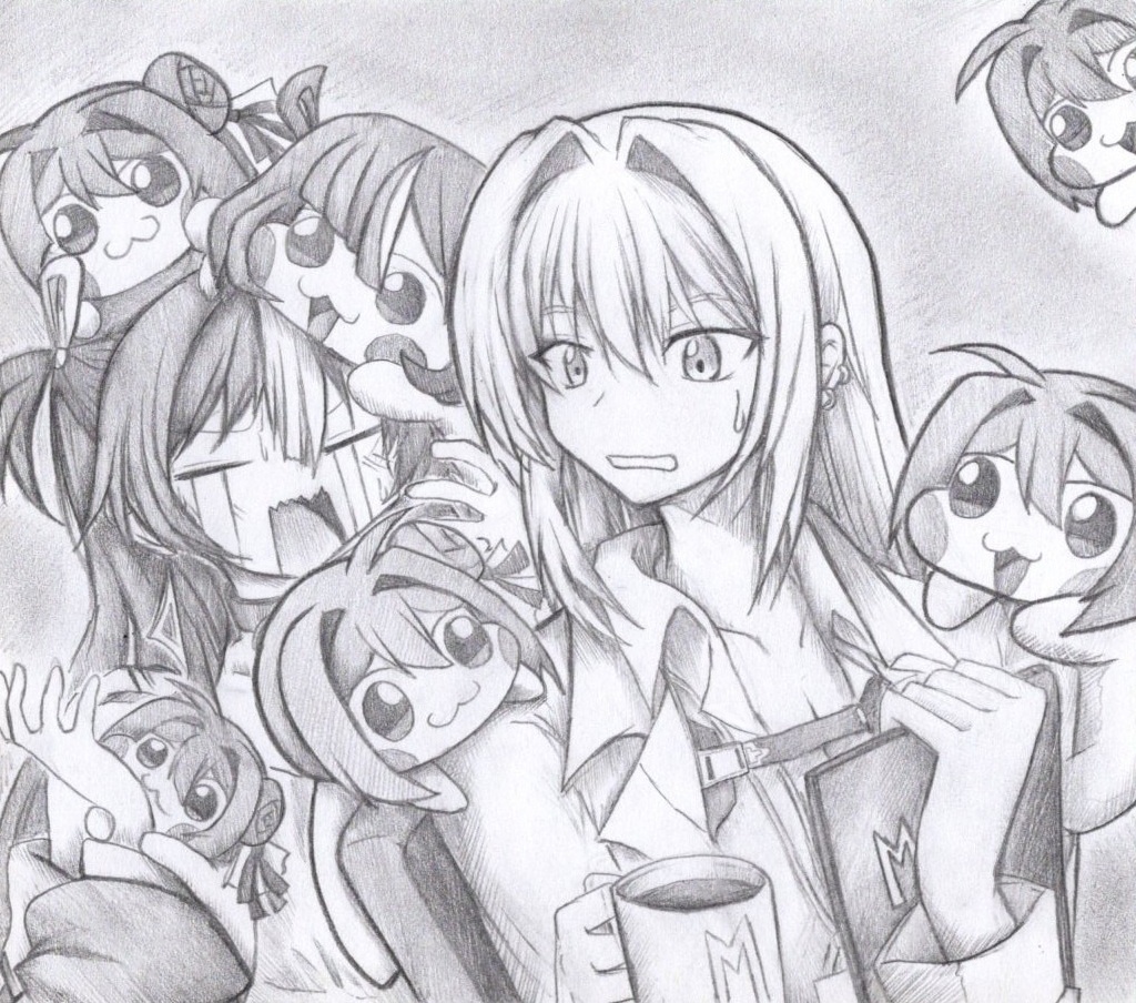 Doroに囲まれるマクスウェルとシュエンの色紙イラスト 原画
