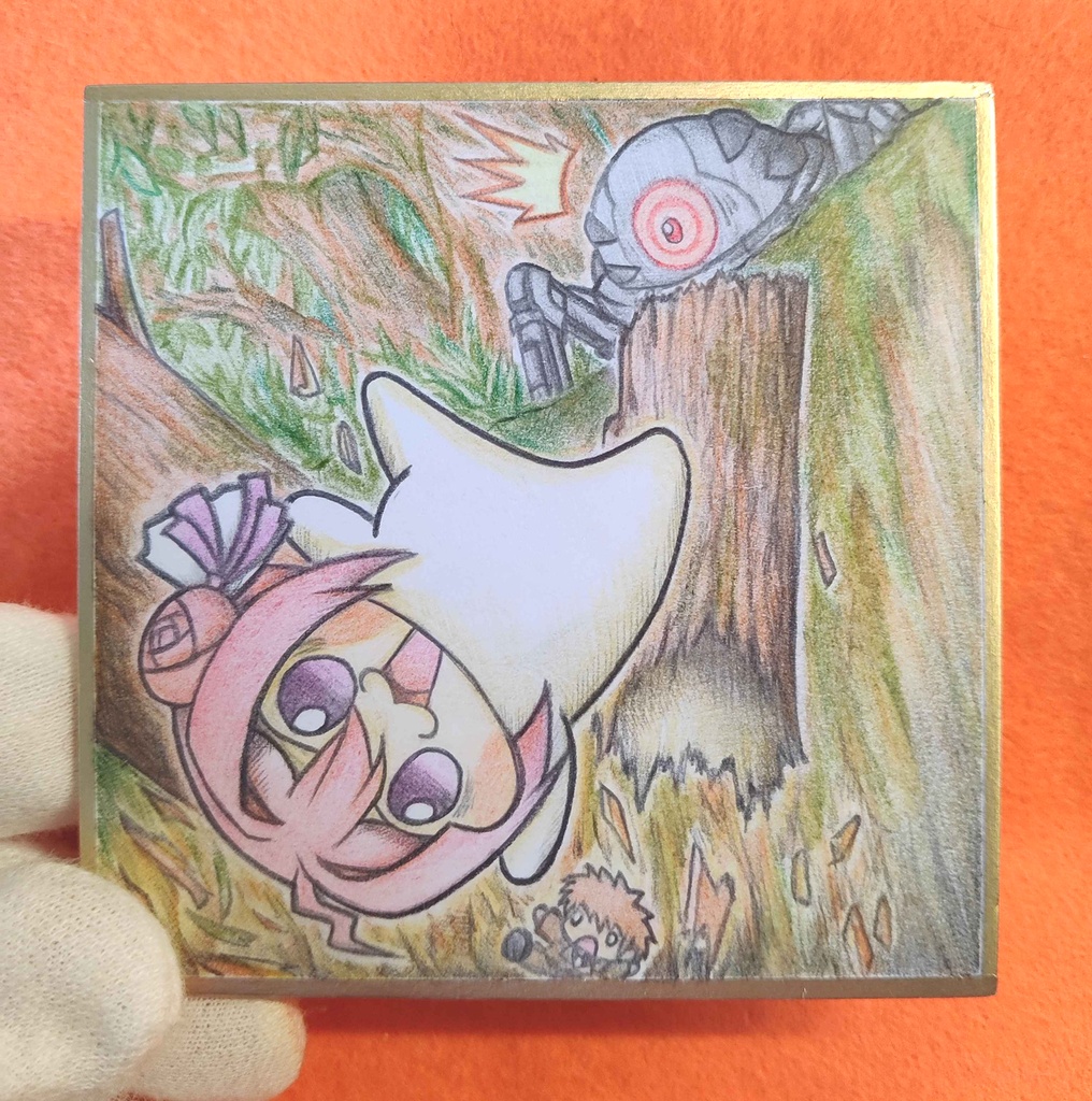 落下するDoroの色紙イラスト 原画