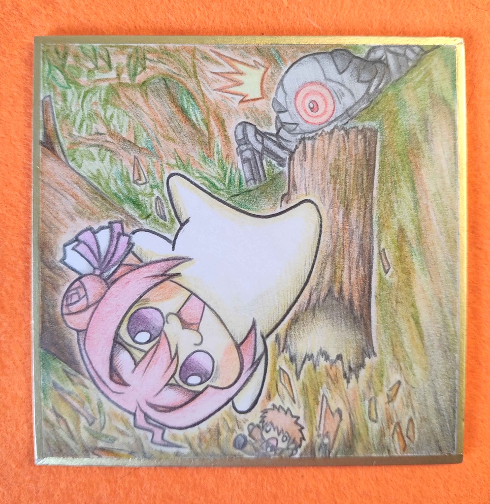 落下するDoroの色紙イラスト 原画