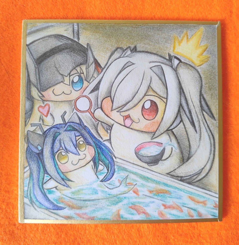 金魚すくいをするシンDoroラの色紙イラスト 原画
