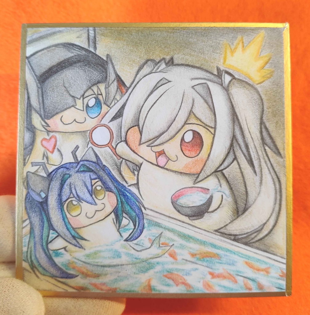 金魚すくいをするシンDoroラの色紙イラスト 原画