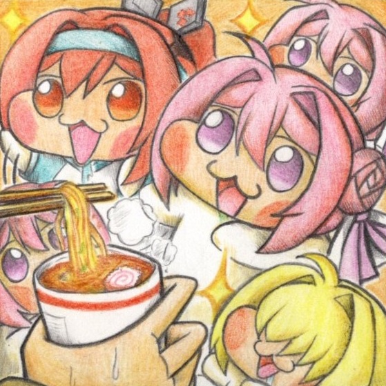 食べ物を狙うDoro達の色紙イラスト 原画