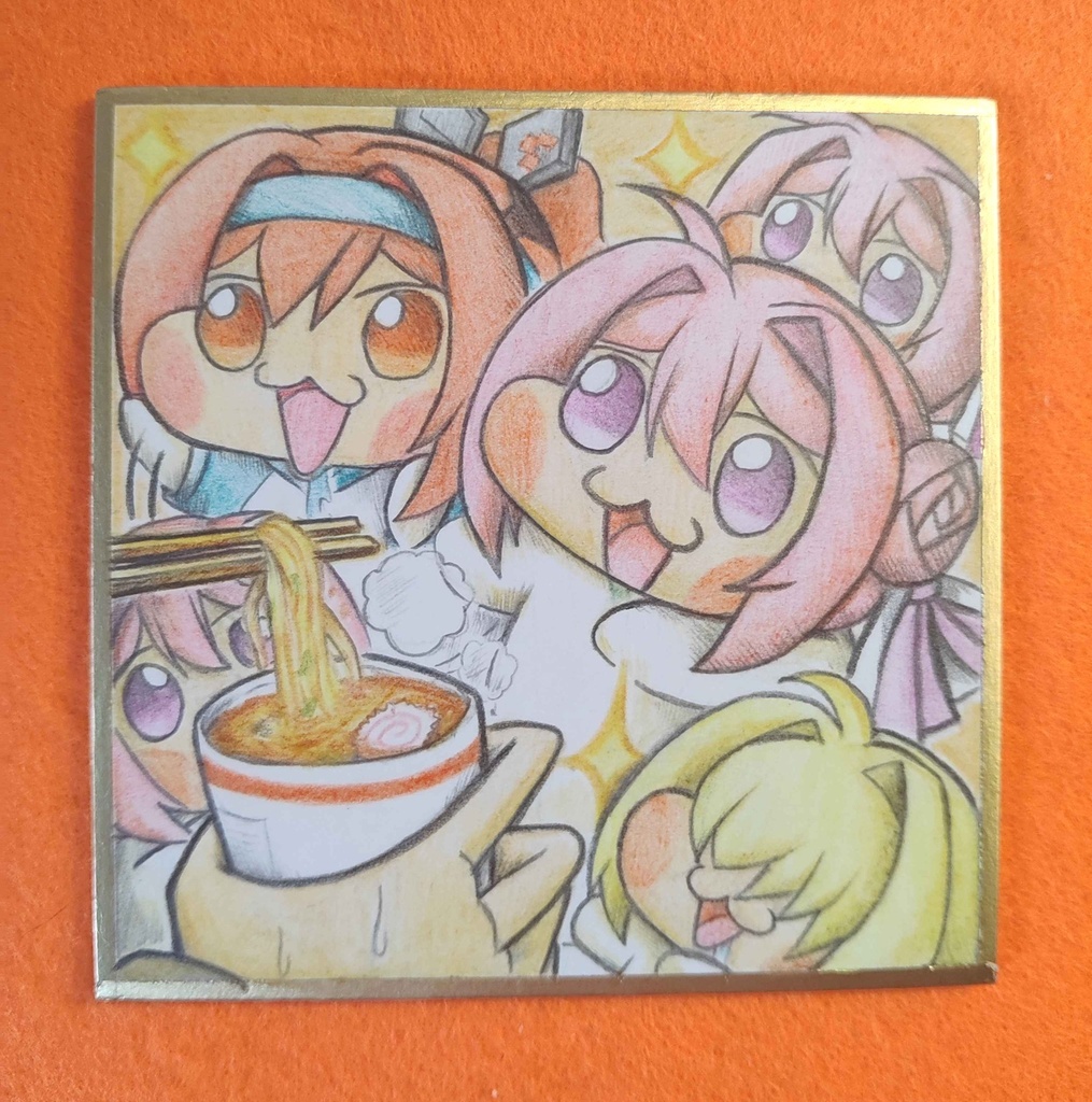 食べ物を狙うDoro達の色紙イラスト 原画
