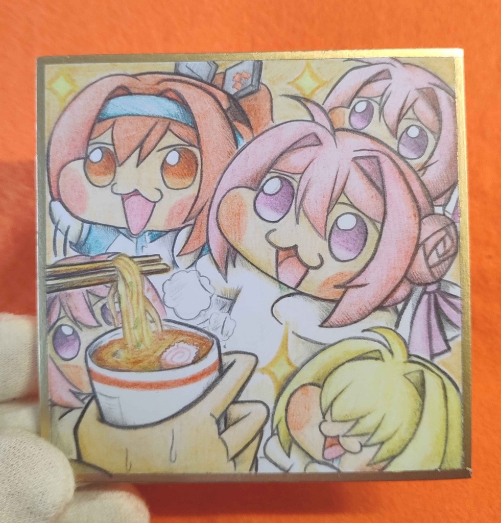 食べ物を狙うDoro達の色紙イラスト 原画