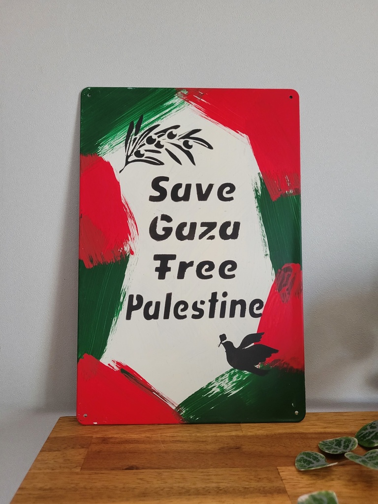 ブリキ　リメイクプレート（Save Gaza Free Palestine）