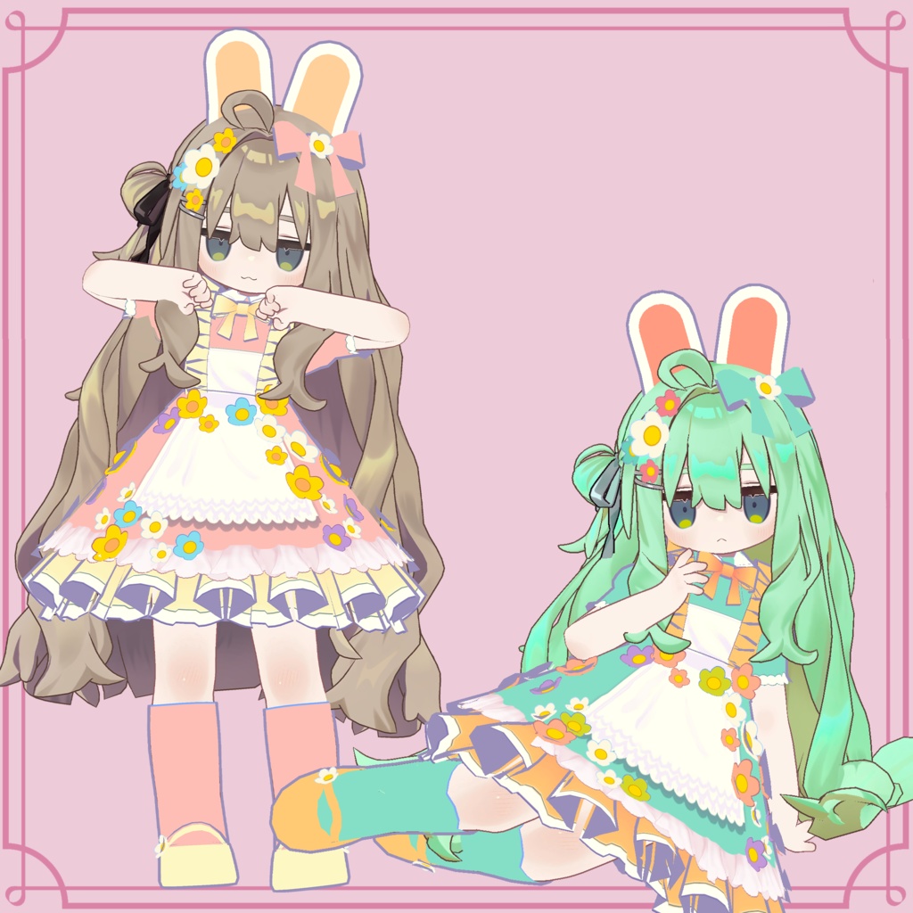 【キプフェル・まめひなた】花とうさぎのパステルドレス 春衣装 - springpastel dress-【まめふれんず対応衣装】