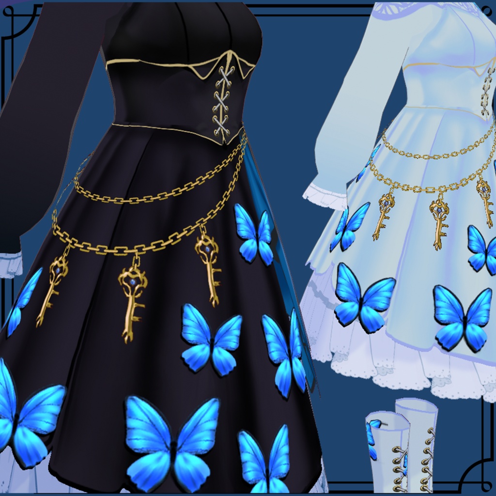 【VRoid衣装】モルフォ蝶に愛された魔女|Morpho Butterfly Witch【ドレス・帽子・ブーツ】