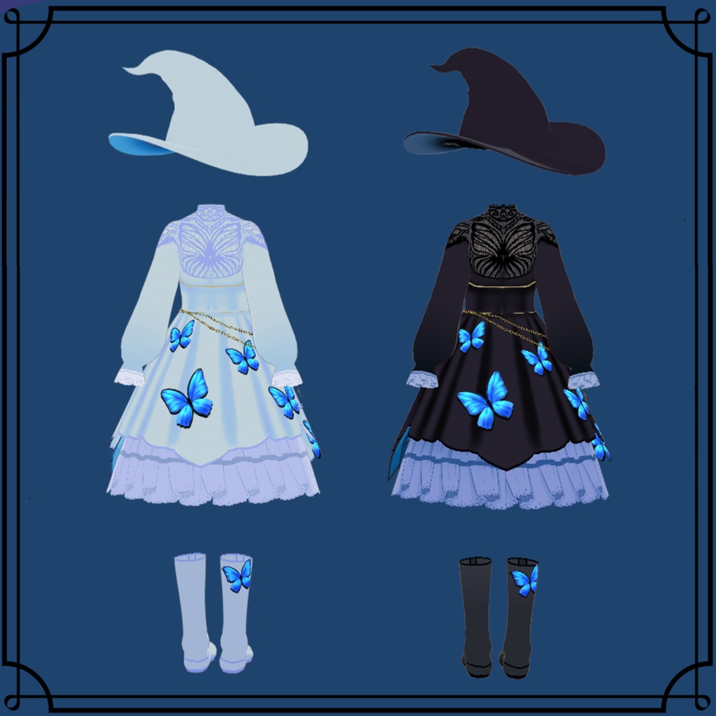 【VRoid衣装】モルフォ蝶に愛された魔女|Morpho Butterfly Witch【ドレス・帽子・ブーツ】