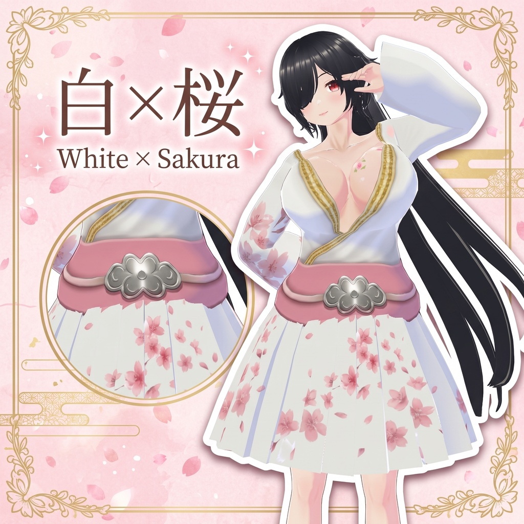 【VRoid / 3D衣装】華やか和モダン♡着物プリーツドレス(全4色・四季モチーフ)