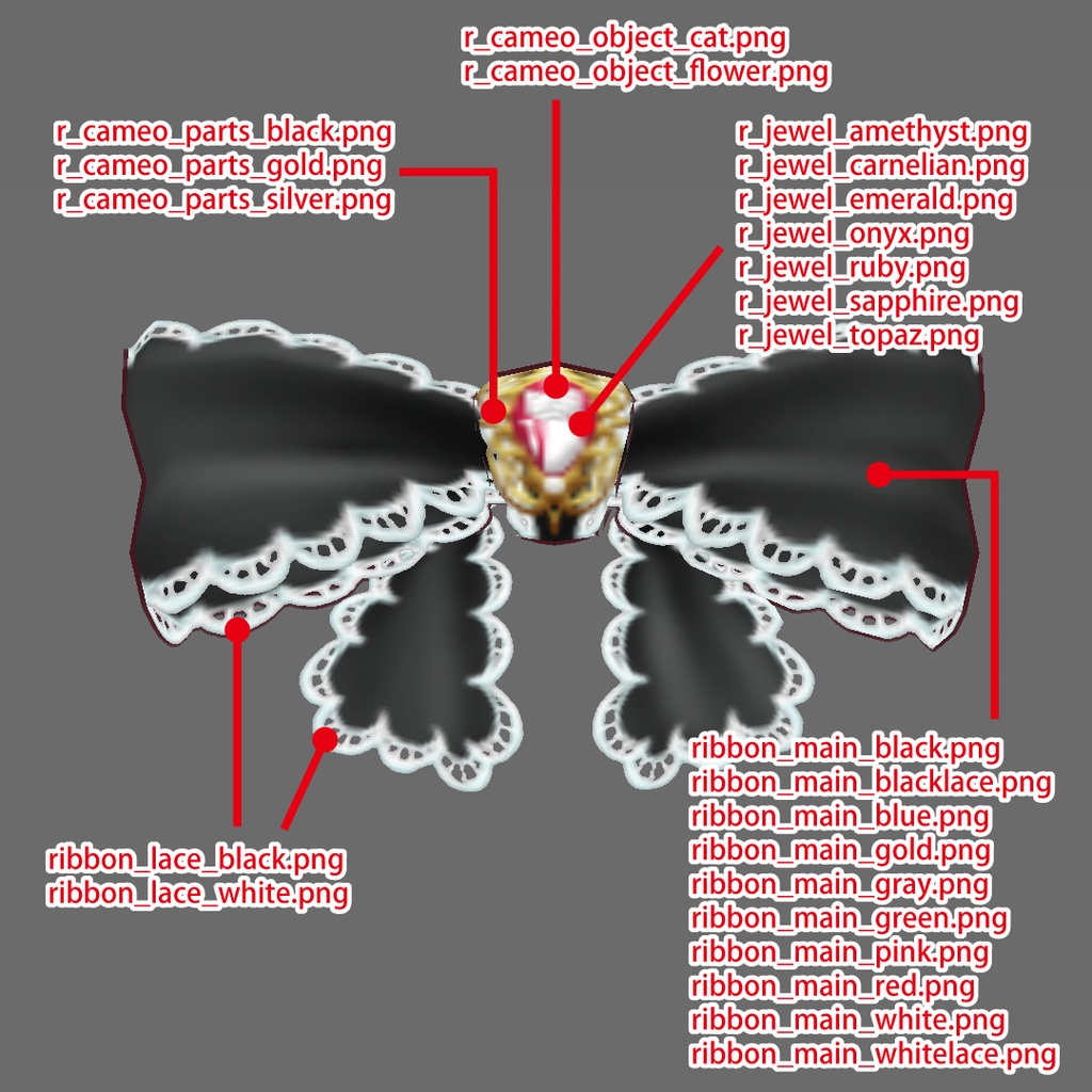 【無料あり】カメオ風ブローチつきレースリボン&スカーフ【VRoid β版/正式版 両対応】