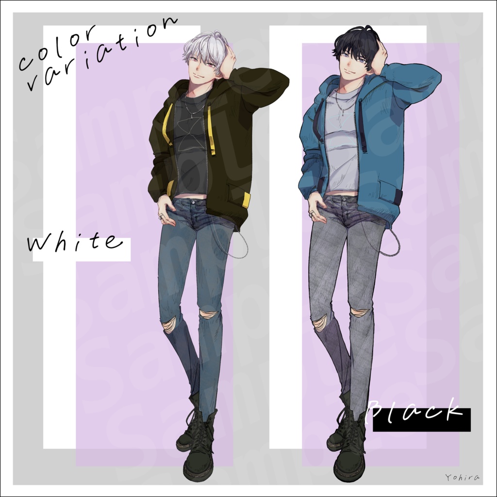 立ち絵素材 フーディパーカーを着た男