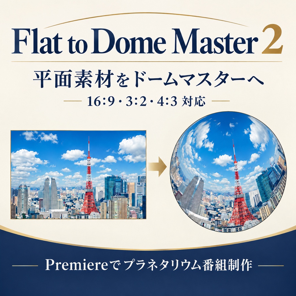 Flat to Dome Master 2｜16:9・3:2・4:3対応！平面素材をドームマスター形式へ一瞬で変換する魔法のツール / Instantly Convert Flat Footage to Dome Master Format! Supports 16:9, 3:2, and 4:3