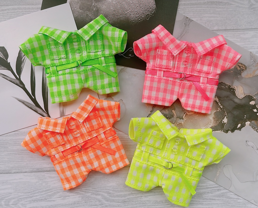 Neon color gingham check jumpsuit