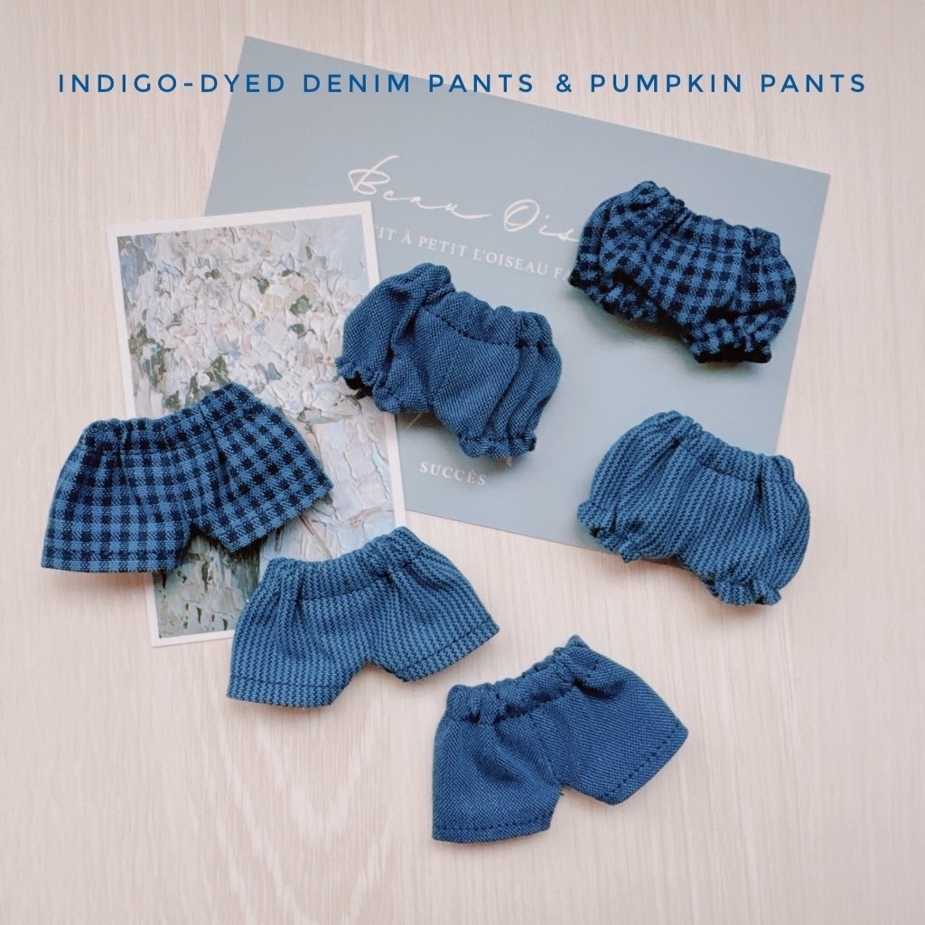 Indigo dyed denim pants & pumpkin pants