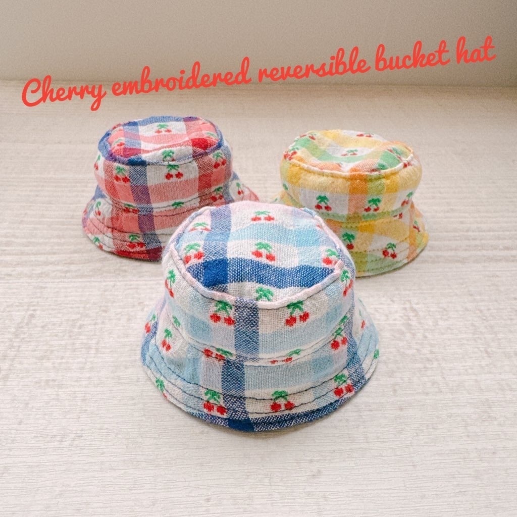 Cherry embroidered reversible bucket hat