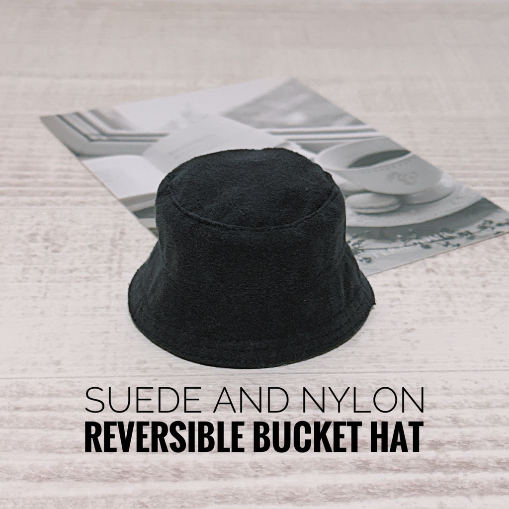 Suede and nylon reversible bucket hat