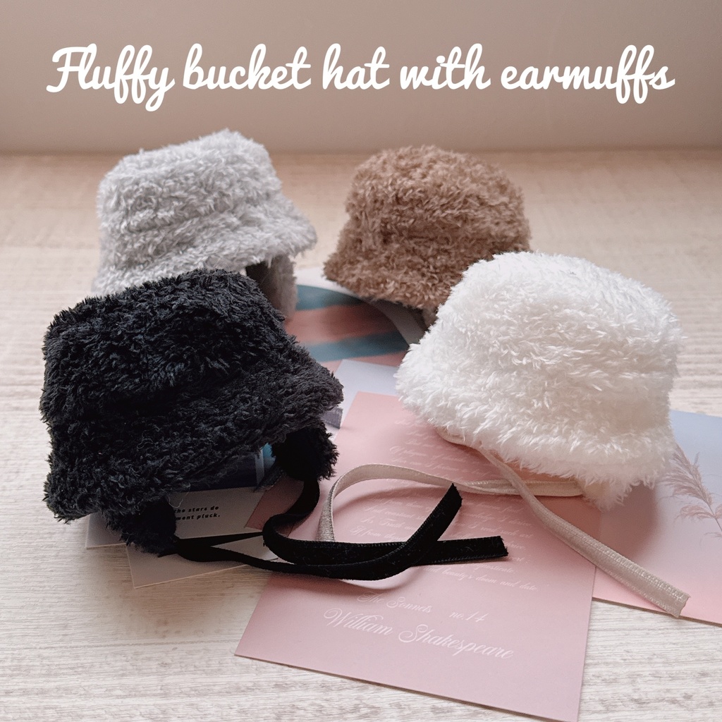Fluffy bucket hat with earmuffs