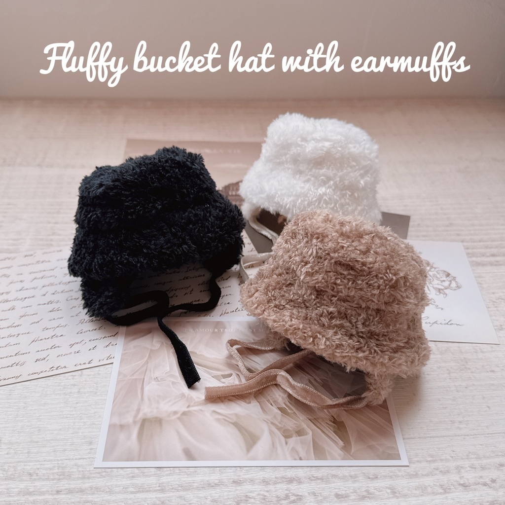 Fluffy bucket hat with earmuffs