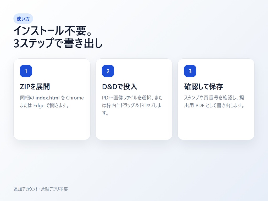 簡易版証拠番号スタンプアプリ|PDF・画像に証拠番号・墨消し・頁番号を追加