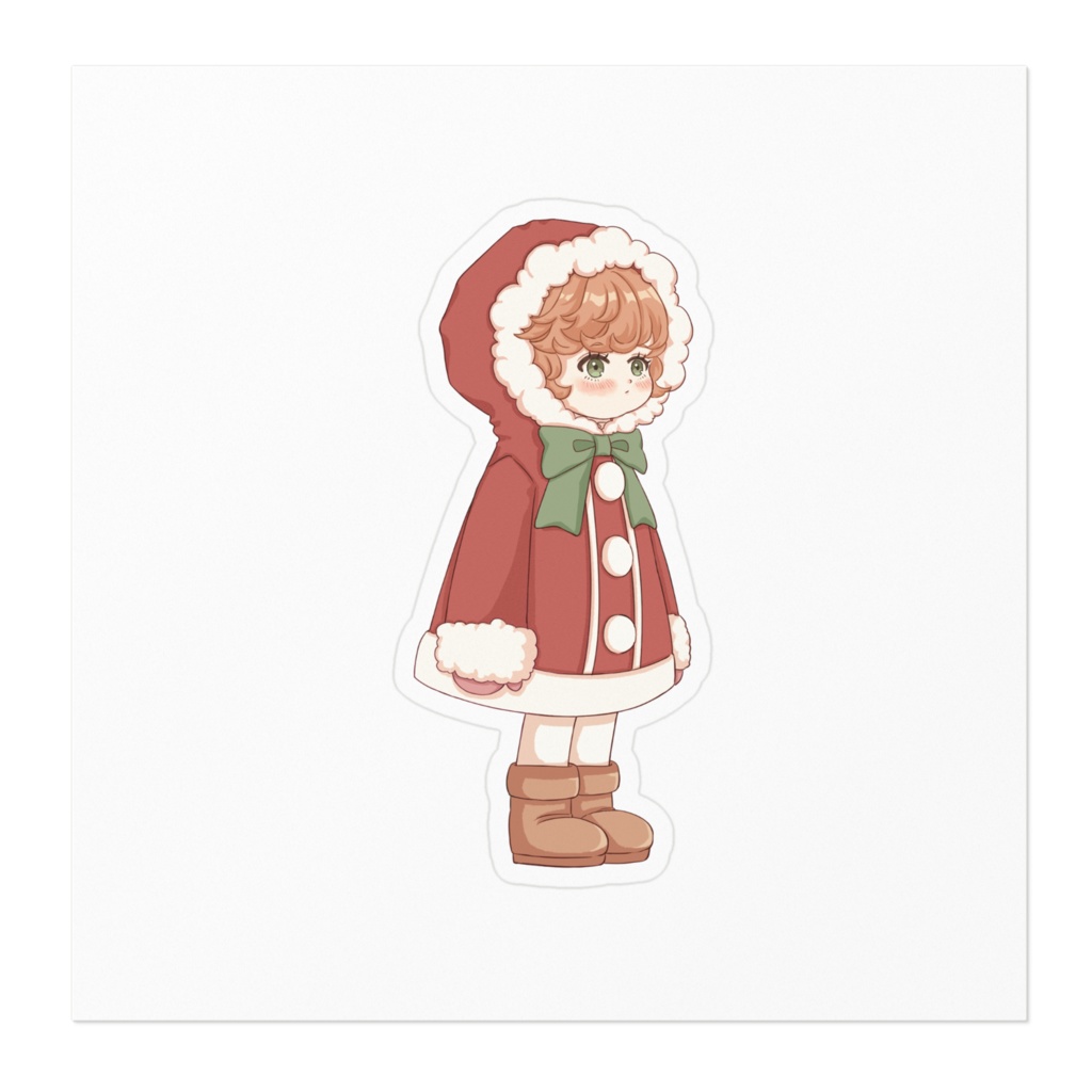 冬のメルヘン女の子ステッカー クリスマスカラー