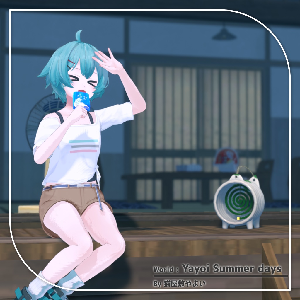 【9アバター対応】裾結びオフショルダーシャツ+ショートパンツ【PB設定済み】