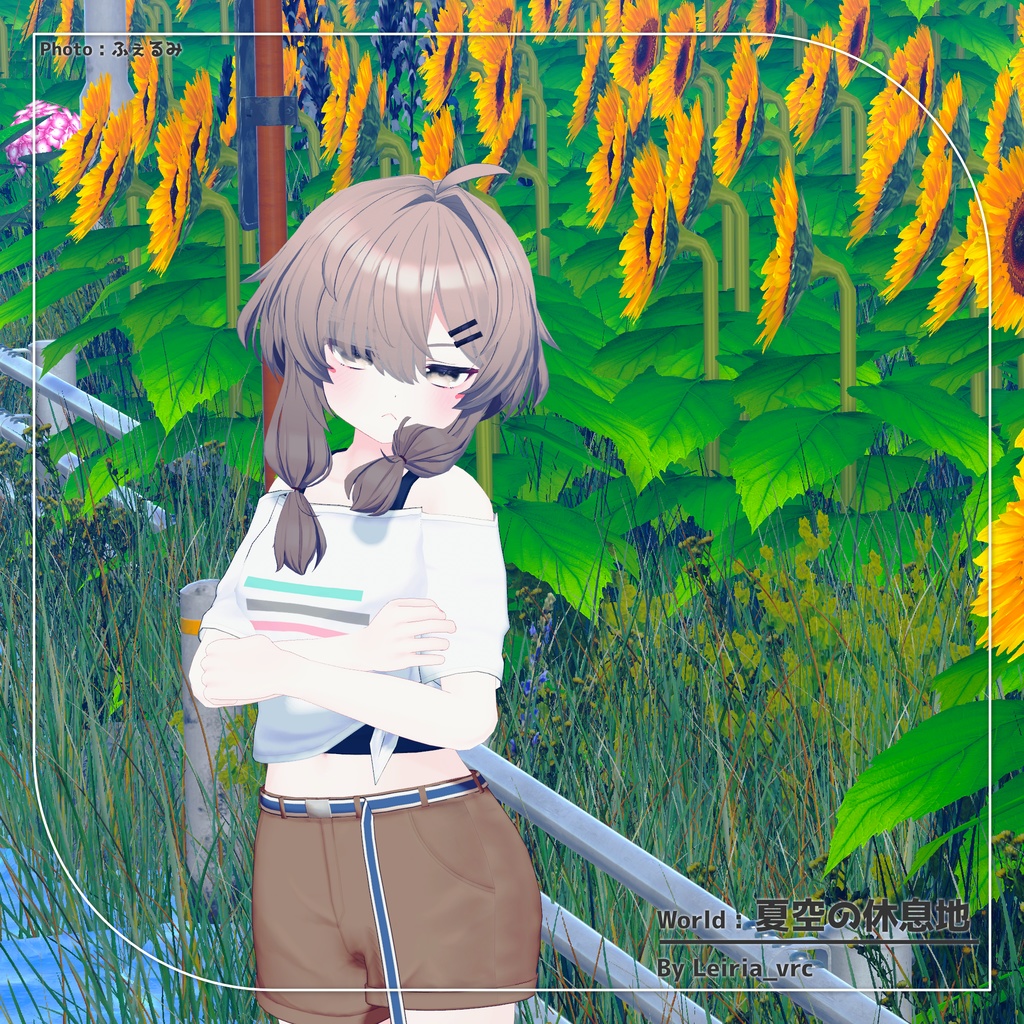 【9アバター対応】裾結びオフショルダーシャツ+ショートパンツ【PB設定済み】