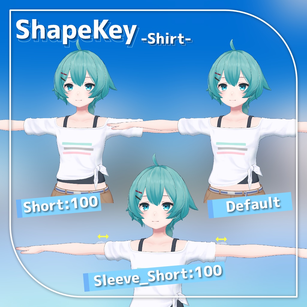 【9アバター対応】裾結びオフショルダーシャツ+ショートパンツ【PB設定済み】