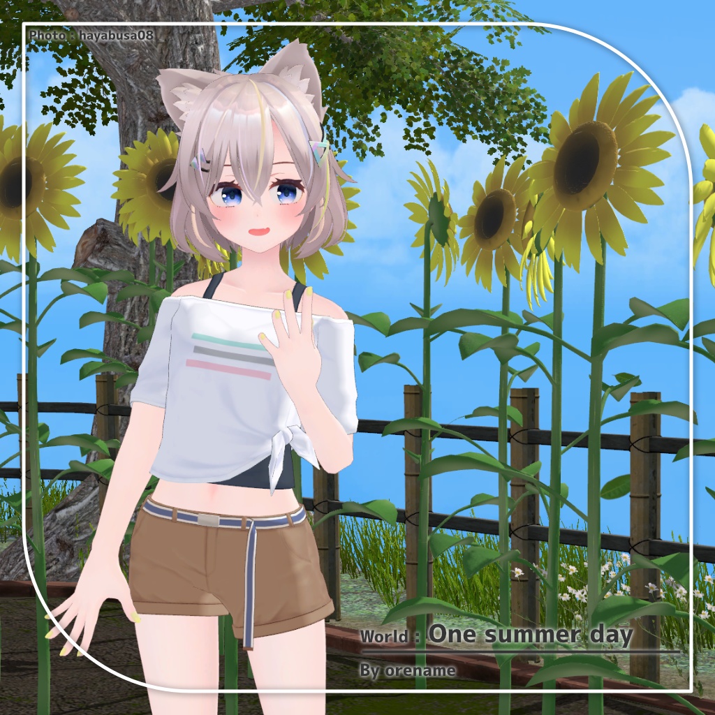 【9アバター対応】裾結びオフショルダーシャツ+ショートパンツ【PB設定済み】