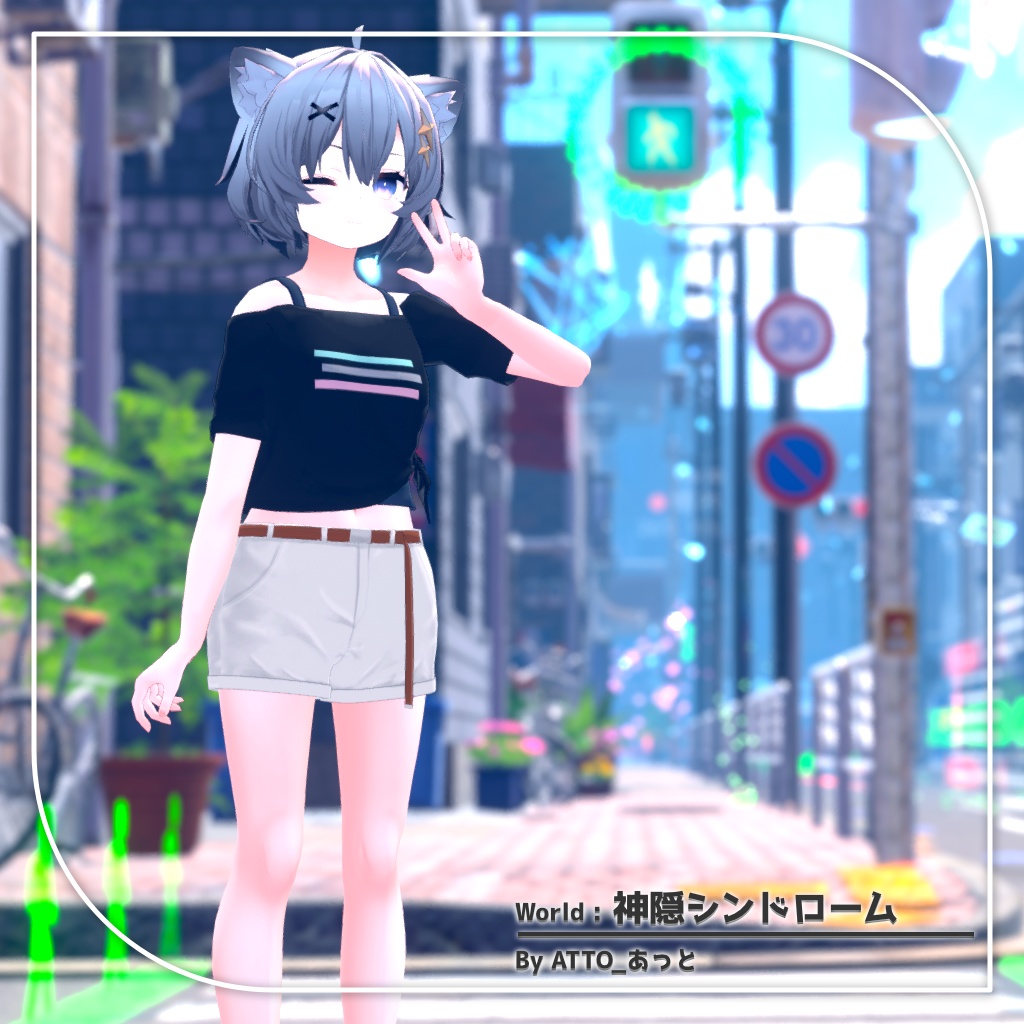 【9アバター対応】裾結びオフショルダーシャツ+ショートパンツ【PB設定済み】