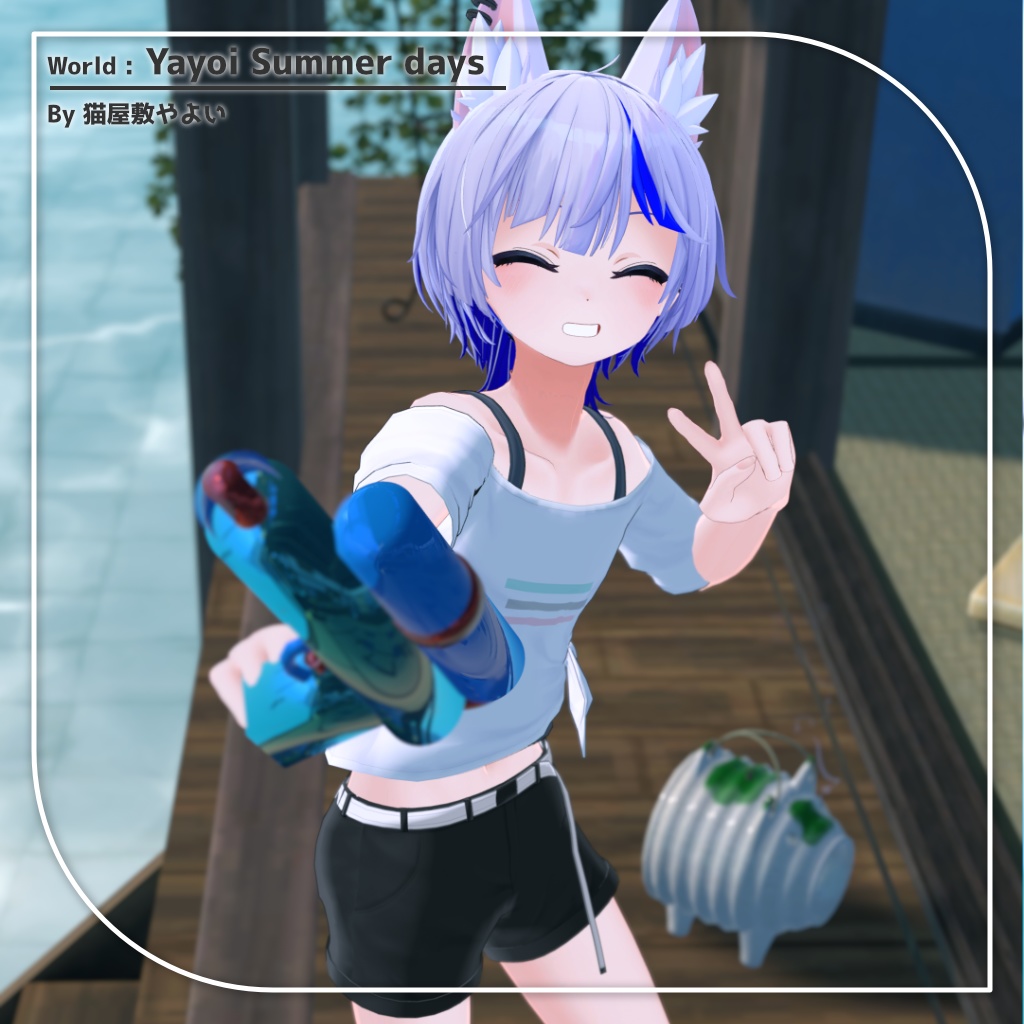 【9アバター対応】裾結びオフショルダーシャツ+ショートパンツ【PB設定済み】