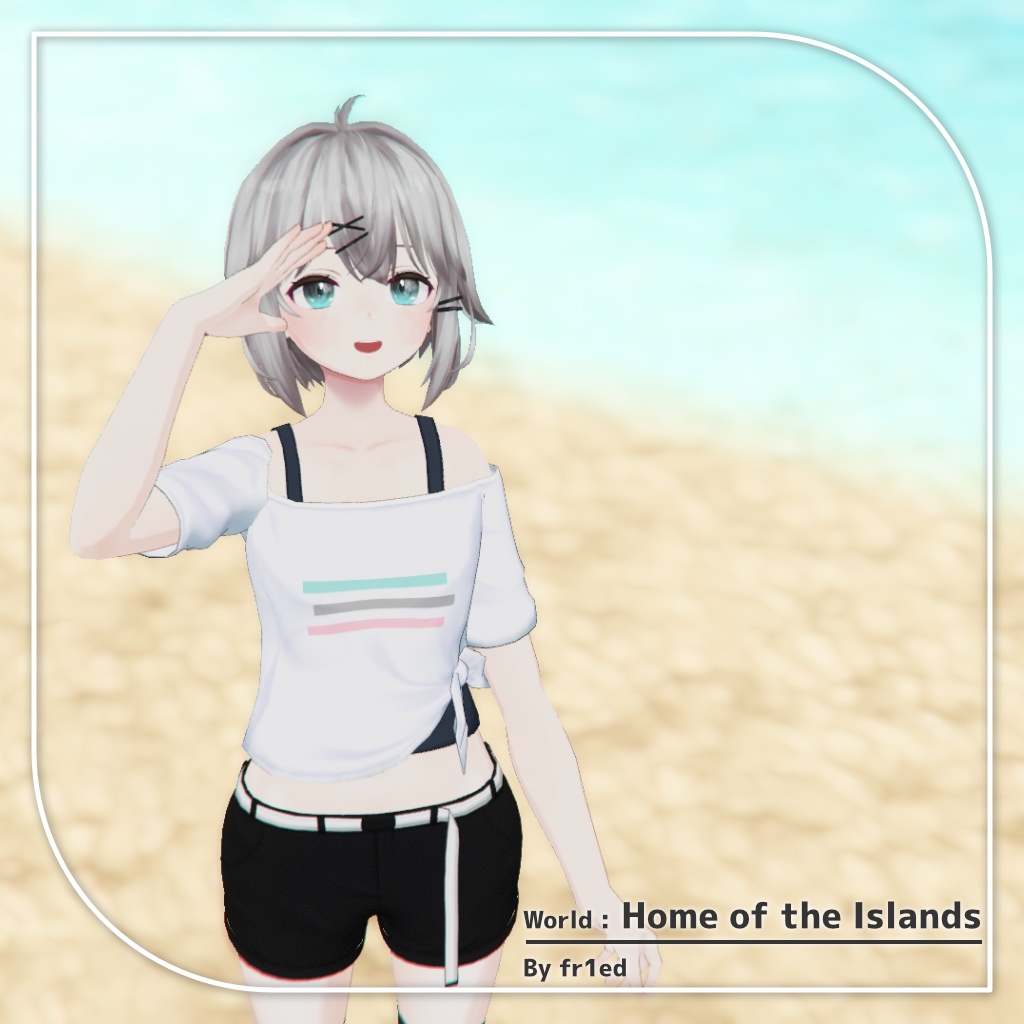 【9アバター対応】裾結びオフショルダーシャツ+ショートパンツ【PB設定済み】