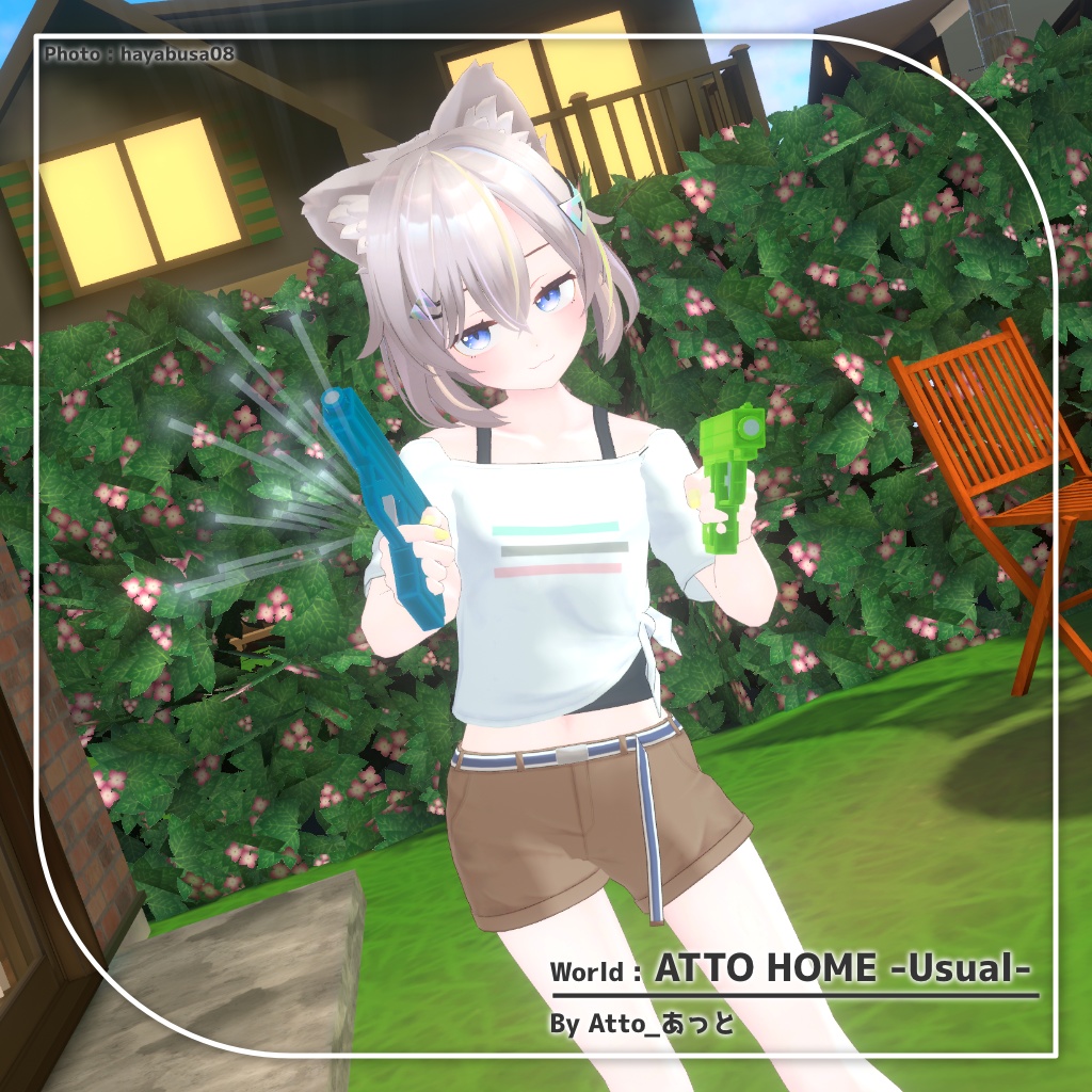 【9アバター対応】裾結びオフショルダーシャツ+ショートパンツ【PB設定済み】