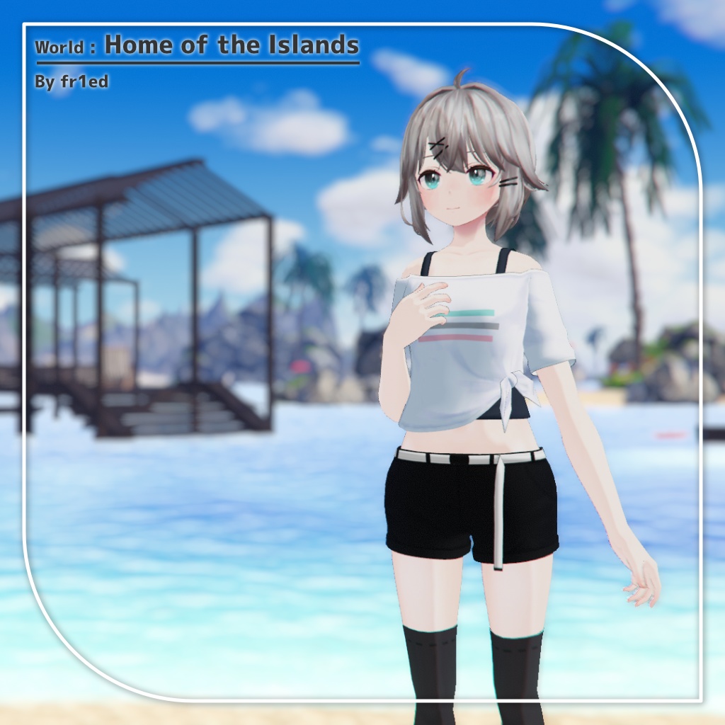 【9アバター対応】裾結びオフショルダーシャツ+ショートパンツ【PB設定済み】