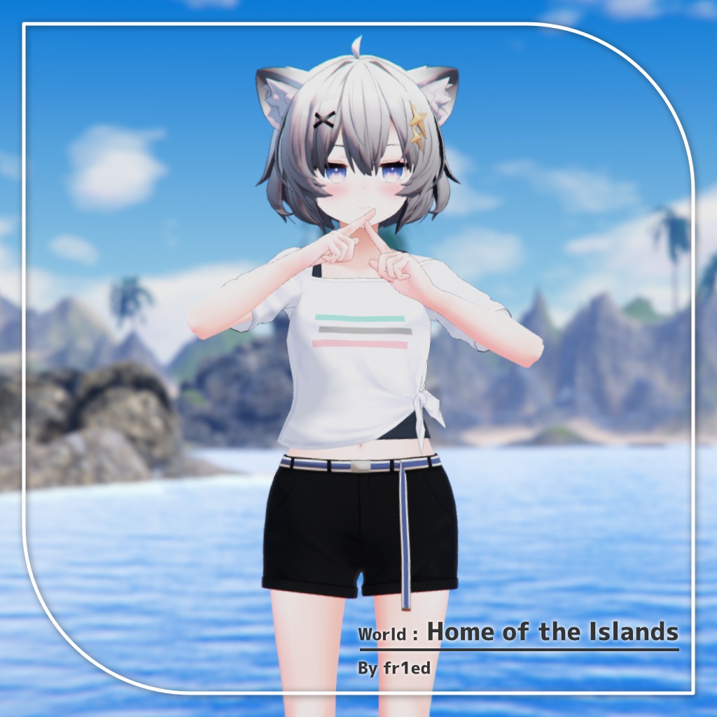 【9アバター対応】裾結びオフショルダーシャツ+ショートパンツ【PB設定済み】