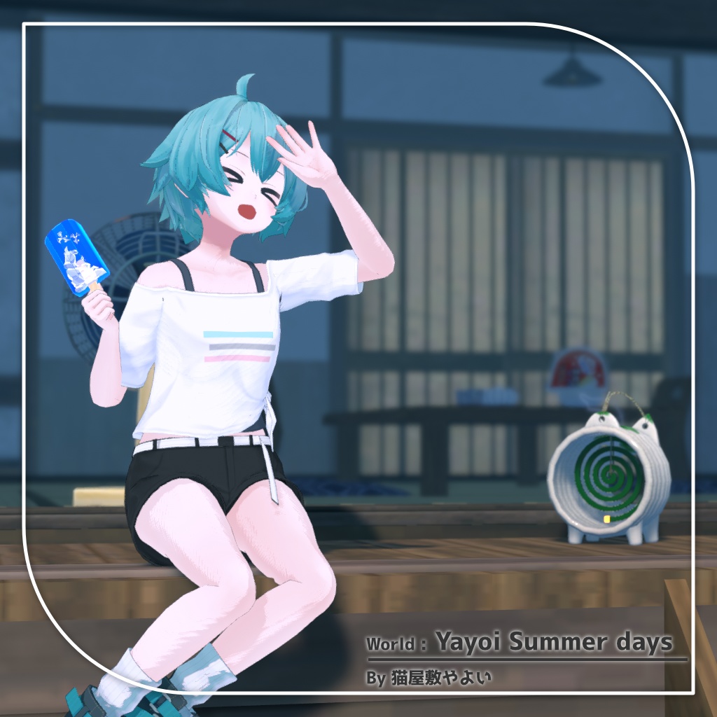 【9アバター対応】裾結びオフショルダーシャツ+ショートパンツ【PB設定済み】