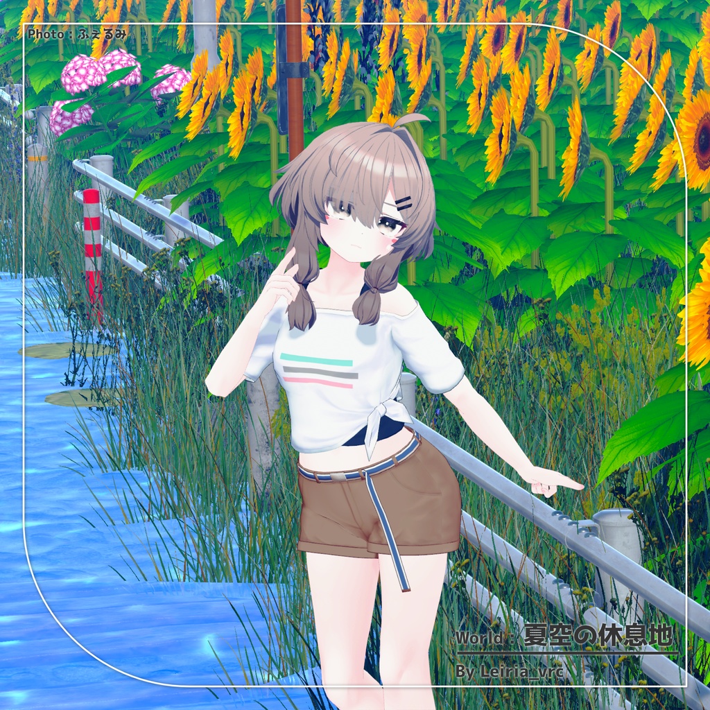 【9アバター対応】裾結びオフショルダーシャツ+ショートパンツ【PB設定済み】