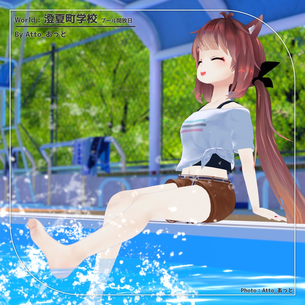 【9アバター対応】裾結びオフショルダーシャツ+ショートパンツ【PB設定済み】