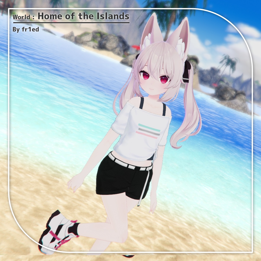 【9アバター対応】裾結びオフショルダーシャツ+ショートパンツ【PB設定済み】